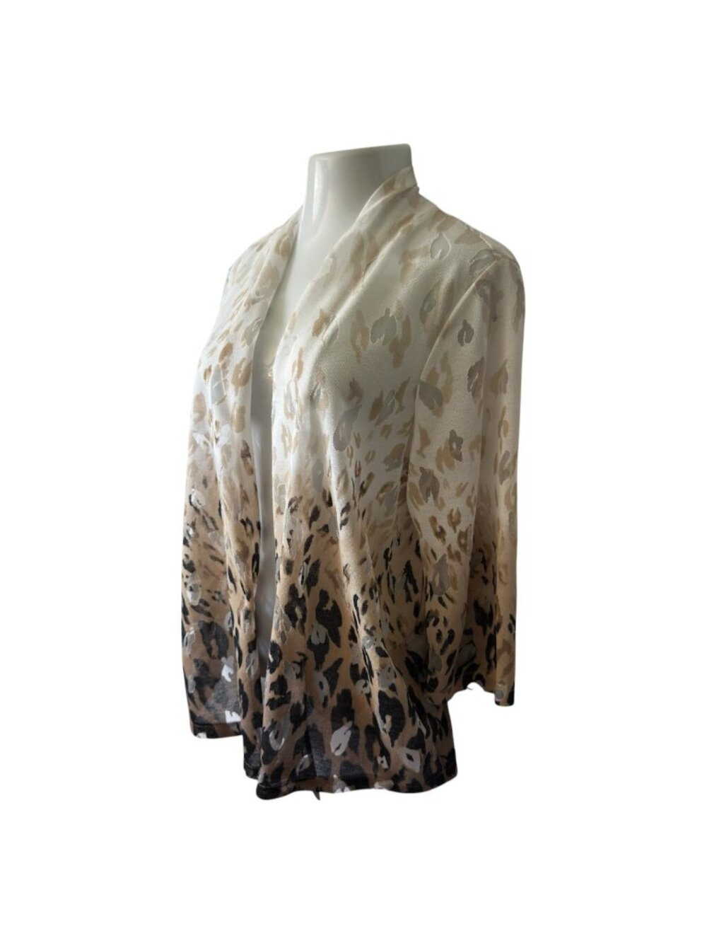 Alfred Dunner Womens 1X Sheer Cardigan Open Ombre Animal Print Neutrals 3/4 Slee - Picture 7 of 16